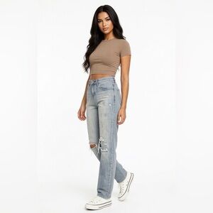 Converse One Star Distressed Jeans Light Wash Straight Leg Size 6